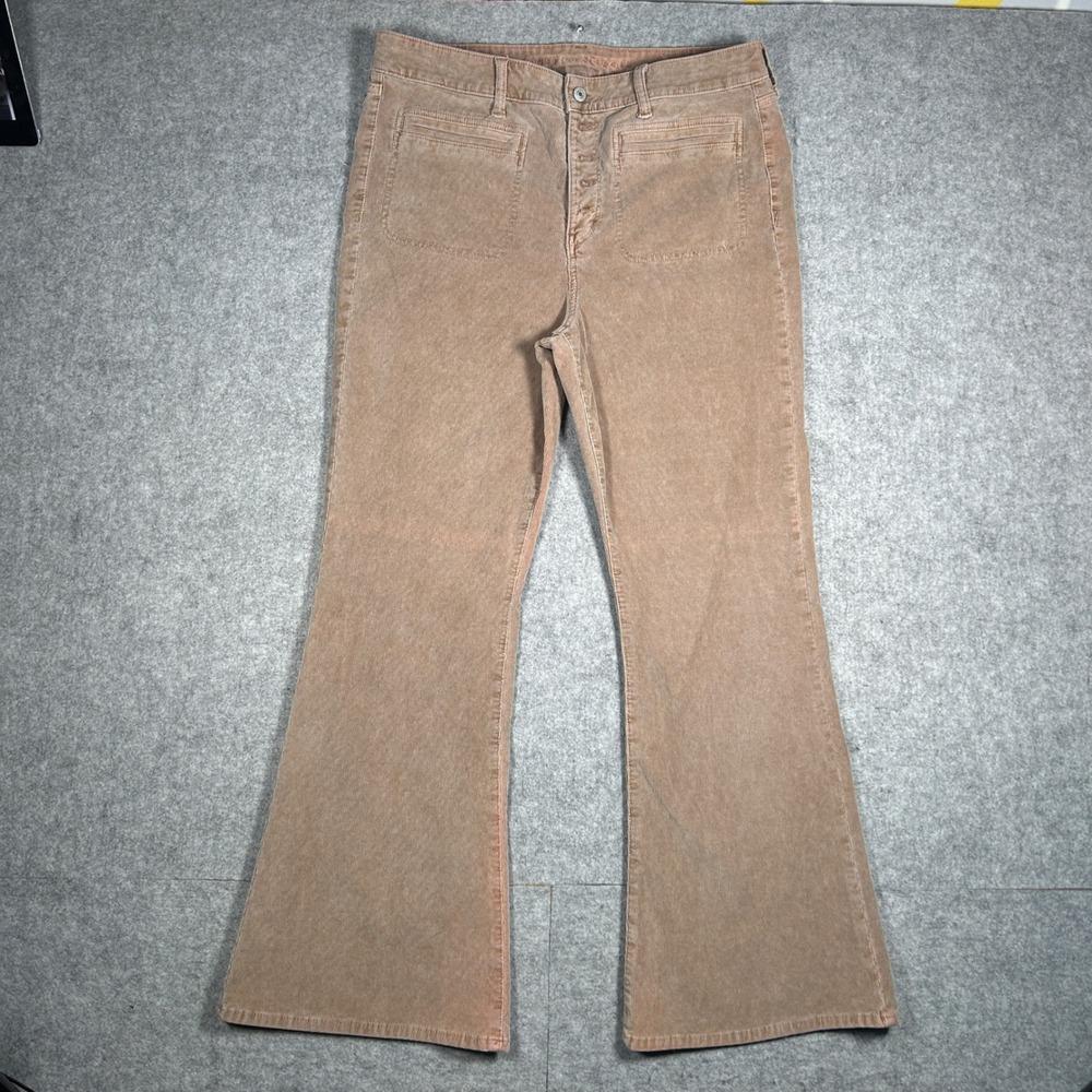 American Eagle Corduroy Pants Women 16(36x310 Tan Festival Boho Flare High Rise